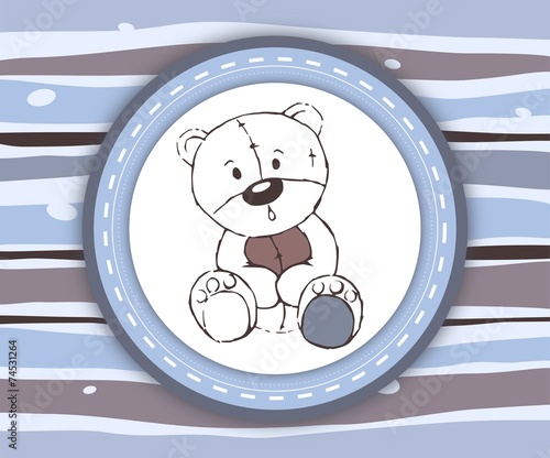 Tapeta ścienna na wymiar Cute teddy bear label card in blue and brown