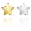golden and silver star with reflection