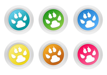 Wall Mural - set of rounded colorful buttons with pet footprints symbol