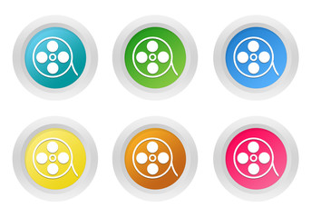 Wall Mural - set of rounded colorful buttons with movie symbol