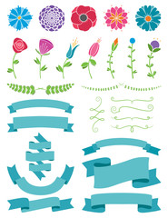 Wall Mural - Flowers and Ribbons Design Elements