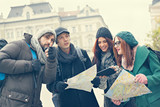 Fototapeta  - Group Of Tourists Sightseeing City
