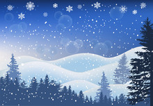 Blue Winter Forest Illustration