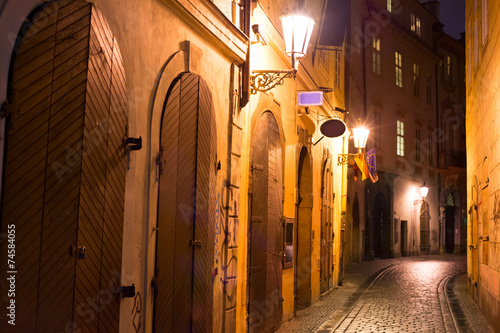 Prague street at night