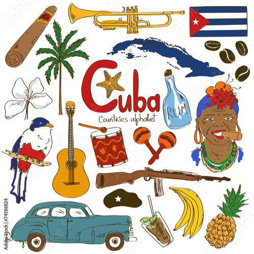 Naklejka - mata magnetyczna na lodówkę Collection of Cuban icons
