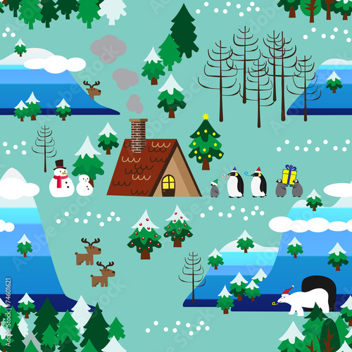 Materiał do szycia Weihnachten Thema Landschaft Musterdesign hautnah