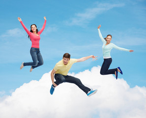 Sticker - group of smiling teenagers jumping in air