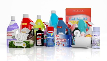3D collection of household cleaning products
