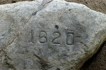Plymouth Rock In Plymouth Bay, Where The Pilgrims Landed In 1620