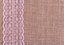 Background Of Burlap With Pink Lace