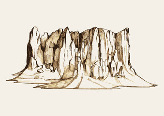 Wall Mural - sketch illustration of a rocky mountain