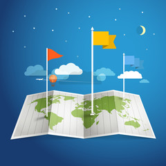 Poster - World map with different marks. Design elements