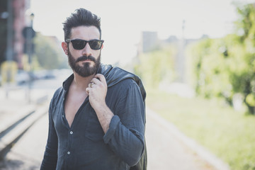 young handsome attractive bearded model man