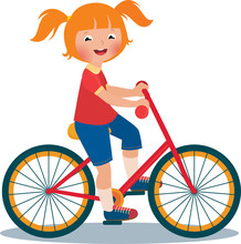 Child Girl Rides A Bike