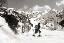 Black And White Photos, Skier With Vintage Skis