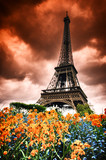 Fototapeta Paryż - Eiffel tower with abstract red sky