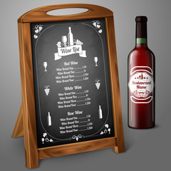 Menu template on chalkboard - for alcohol with realistic red