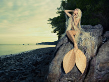 Beautiful Mermaid Sitting On Rock