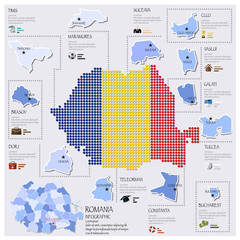 Canvas Print - Dot And Flag Map Of Romania Infographic Design