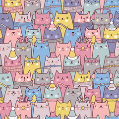 Christmas cats seamless pattern