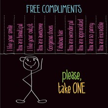 Funny Illustration With Message: " Free Compliments, Please Take