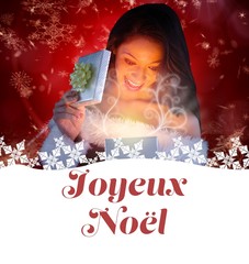Fototapete - Composite image of sexy santa girl opening gift