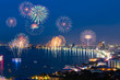 beautiful fireworks over pattaya beach top view,Thailand