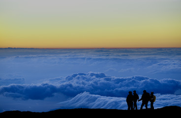 Wall Mural - group of climbers above the clouds.