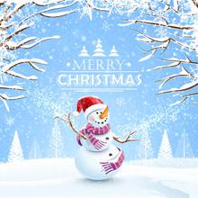 Christmas Background With Snowman