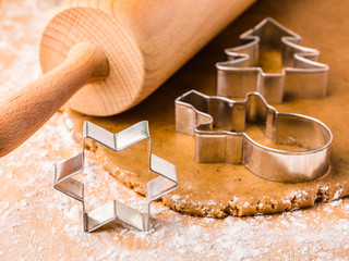 Baking Christmas gingerbread. Shallow depth of field.