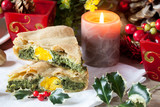 Fototapeta  - Savory Pie With Christmas Decorations