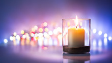 Romantic Night With Candlelight And Bokeh Background