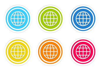 Wall Mural - set of rounded colorful icons with world symbol