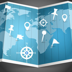 Poster - World map with different pins. Design elements