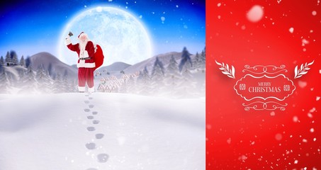 Aufkleber - Composite image of santa delivery presents to village
