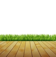 Green Grass On Wood Floor Background