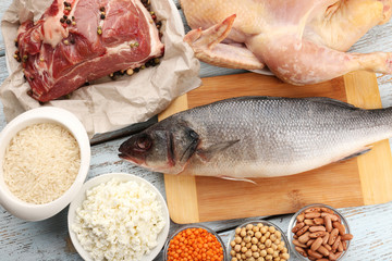 Poster - Food high in protein on table, close-up