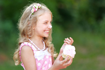 Sticker - portrait of a beautiful little girl girl in pink