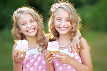 Sticker - Portrait of two little girls twins