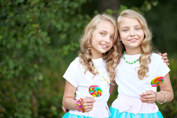 Sticker - Portrait of two beautifullittle girls twins