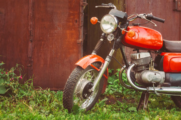 Naklejka na meble Vintage Red Motorcycle Generic Motorbike In Countryside