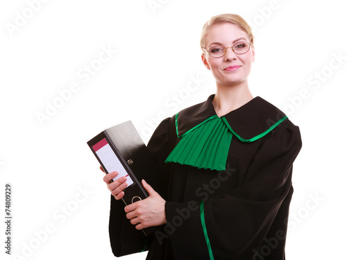 Naklejka na szybę Female lawyer attorney wearing classic polish black green gown