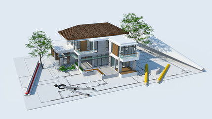 3d illustration of building design concept, architects computer 