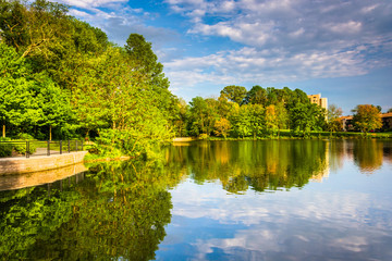 Sticker - Evening reflections at Wilde Lake in Columbia, Maryland.