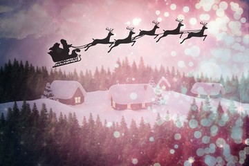 Aufkleber - Composite image of silhouette of santa claus and reindeer