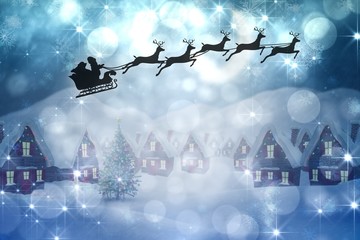 Aufkleber - Composite image of silhouette of santa claus and reindeer