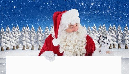 Aufkleber - Composite image of happy santa holding alarm clock and sign