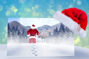 Aufkleber - Composite image of santa delivery presents to village