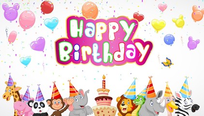 Birthday background with happy animals