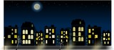 Fototapeta Miasto - Simple night city panorama with nightsky and moon